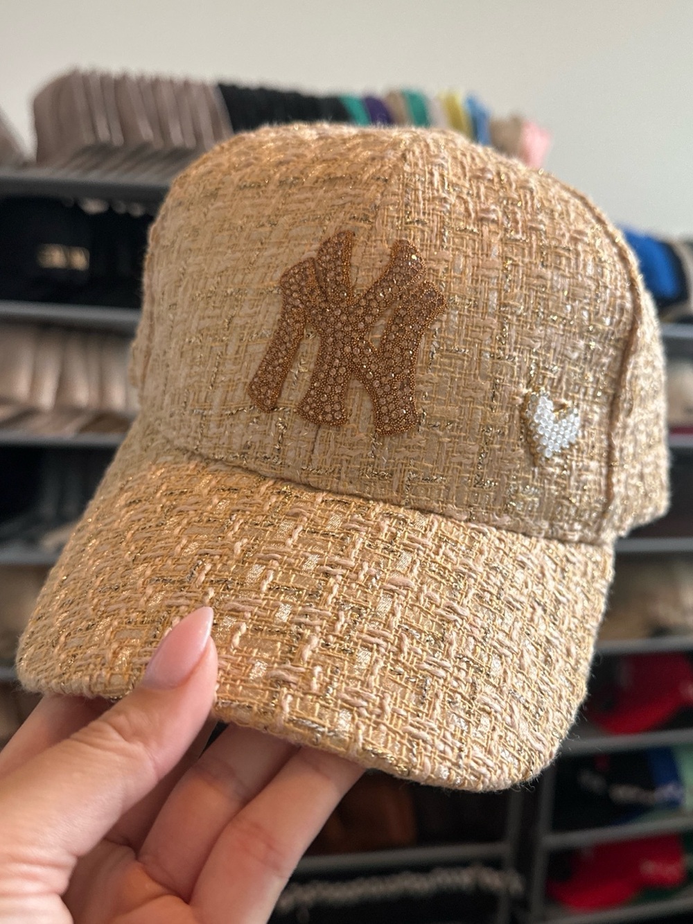 Embellished NY yankees rhinestone Tweed adjustable Baseball Cap - Picture 4 of 5